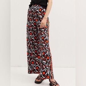 Anthropologie Black Red White Floral Wide-Leg Pants